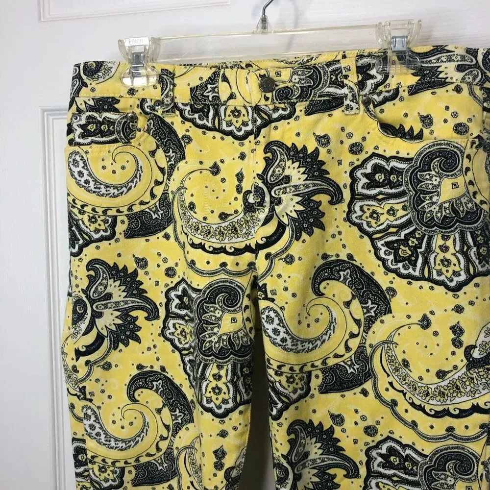 Ralph Lauren LRL Lauren Jeans yellow paisley print capris pants jeans, size 10 - Picture 4 of 14